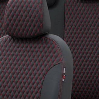 Otom Audi A1 2011-2016 Özel Üretim Koltuk Kılıfı Amsterdam Design Deri Siyah - Kırmızı - Thumbnail