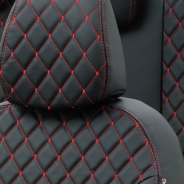 Otom Audi A1 2011-2016 Özel Üretim Koltuk Kılıfı Madrid Design Deri Siyah - Kırmızı - 5
