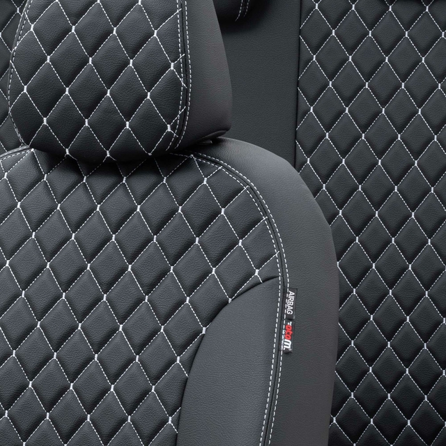 Otom Audi A1 2011-2016 Özel Üretim Koltuk Kılıfı Madrid Design Deri Siyah - Beyaz - 3
