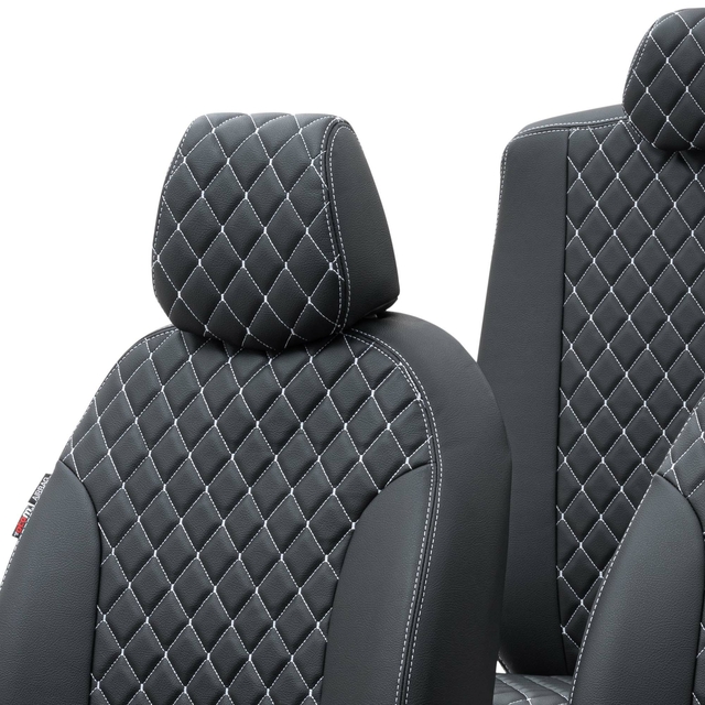 Otom Audi A1 2011-2016 Özel Üretim Koltuk Kılıfı Madrid Design Deri Siyah - Beyaz - 4