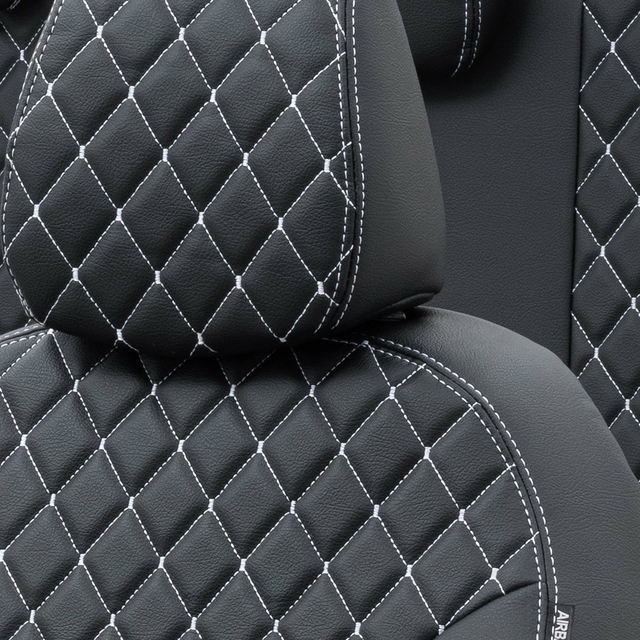 Otom Audi A1 2011-2016 Özel Üretim Koltuk Kılıfı Madrid Design Deri Siyah - Beyaz - 5