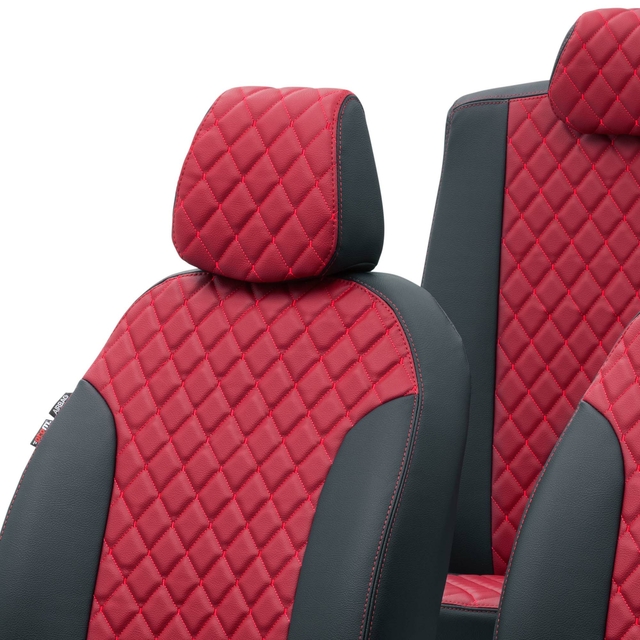 Otom Audi A1 2011-2016 Özel Üretim Koltuk Kılıfı Madrid Design Deri Kırmızı - Siyah