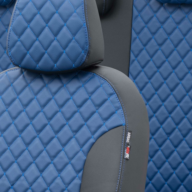Otom Audi A1 2011-2016 Özel Üretim Koltuk Kılıfı Madrid Design Deri Mavi - Siyah - 3