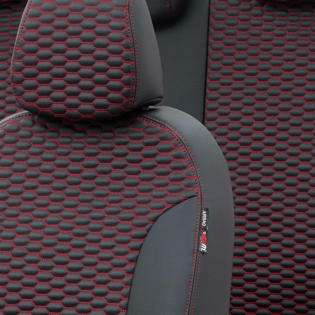 Otom Audi A1 2011-2016 Özel Üretim Koltuk Kılıfı Tokyo Design Deri Siyah - Kırmızı - 3