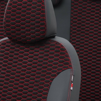 Otom Audi A3 2012-Sonrası Özel Üretim Koltuk Kılıfı Tokyo Design Tay Tüyü Siyah - Kırmızı - Thumbnail