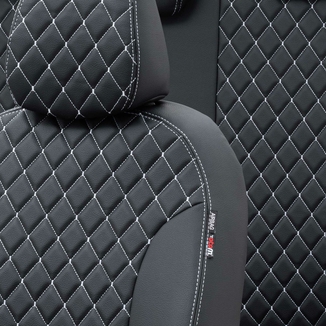 Otom Audi A4 2008-2015 Özel Üretim Koltuk Kılıfı Madrid Design Deri Siyah - Beyaz - Thumbnail