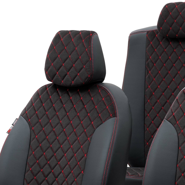 Otom Audi A4 2008-2015 Özel Üretim Koltuk Kılıfı Madrid Design Tay Tüyü Siyah - Kırmızı
