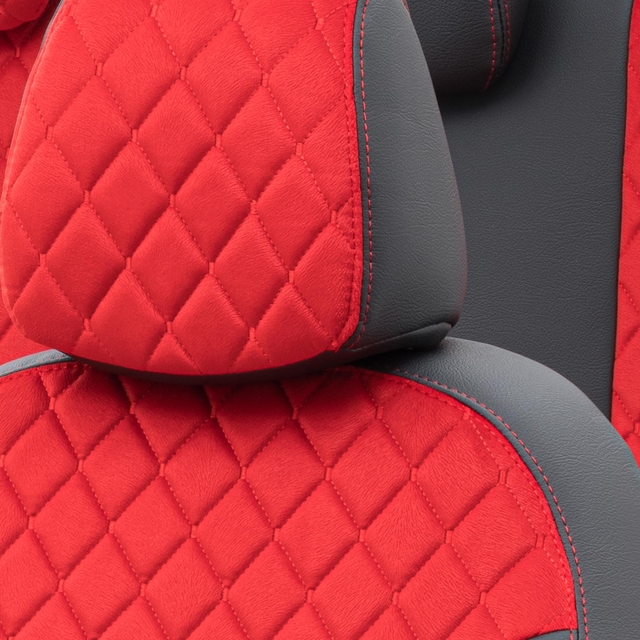 Otom Audi A4 2008-2015 Özel Üretim Koltuk Kılıfı Madrid Design Tay Tüyü Kırmızı - Siyah