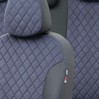 Otom Audi A4 2008-2015 Özel Üretim Koltuk Kılıfı Madrid Design Tay Tüyü Mavi - Siyah - Thumbnail