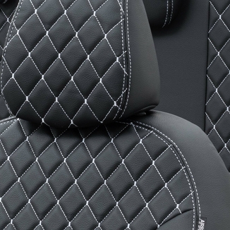 Otom Audi A4 2015-Sonrası Özel Üretim Koltuk Kılıfı Madrid Design Deri Siyah - Beyaz - Thumbnail