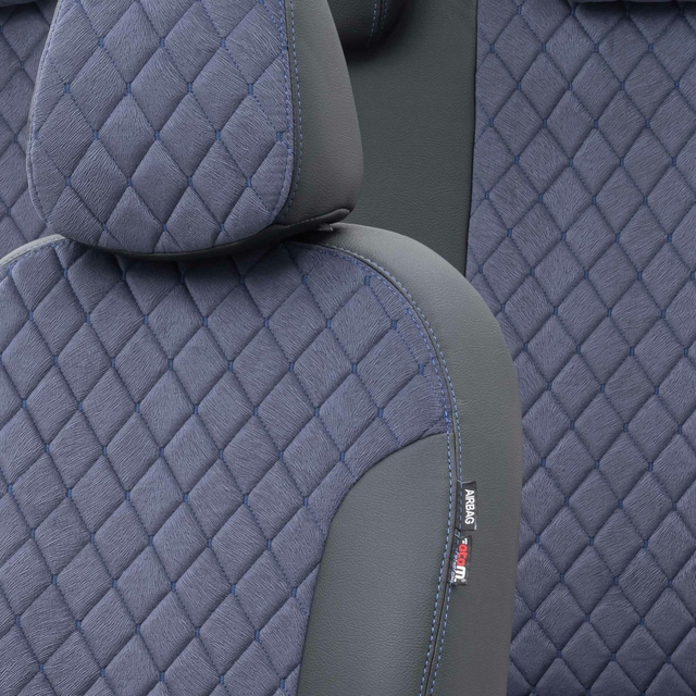 Otom Audi A4 2015-Sonrası Özel Üretim Koltuk Kılıfı Madrid Design Tay Tüyü Mavi - Siyah - 3