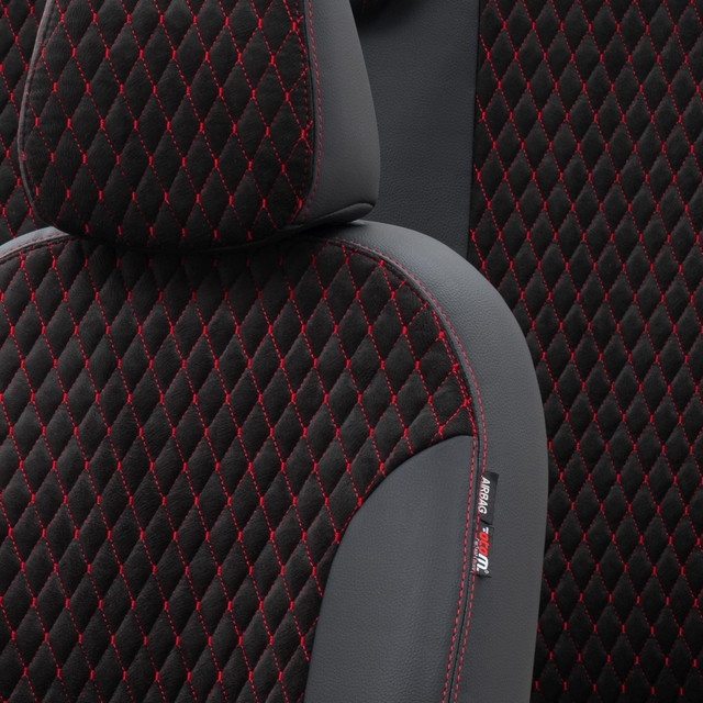 Otom Audi Q2 2016-Sonrası Özel Üretim Koltuk Kılıfı Amsterdam Design Tay Tüyü Siyah - Kırmızı - 3