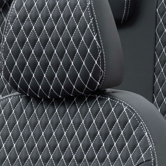 Otom Audi Q3 2012-2018 Özel Üretim Koltuk Kılıfı Amsterdam Design Deri Siyah - Beyaz - Thumbnail