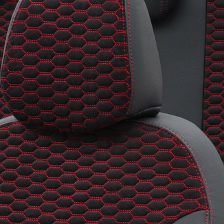 Otom Audi Q3 2012-2018 Özel Üretim Koltuk Kılıfı Tokyo Design Tay Tüyü Siyah - Kırmızı - Thumbnail