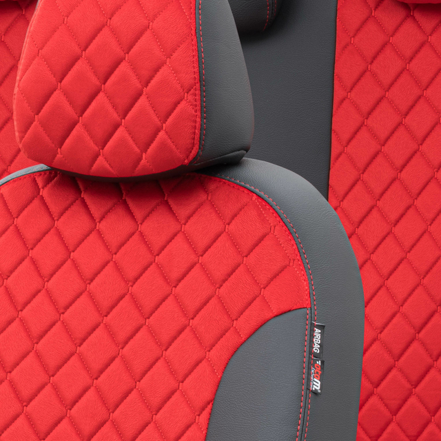 Otom Bmw X1 2015-2019 F48 Özel Üretim Koltuk Kılıfı Madrid Design Tay Tüyü Kırmızı - Siyah