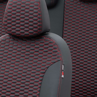 Otom Chevrolet Aveo 2011-Sonrası Özel Üretim Koltuk Kılıfı Tokyo Design Deri Siyah - Kırmızı - Thumbnail