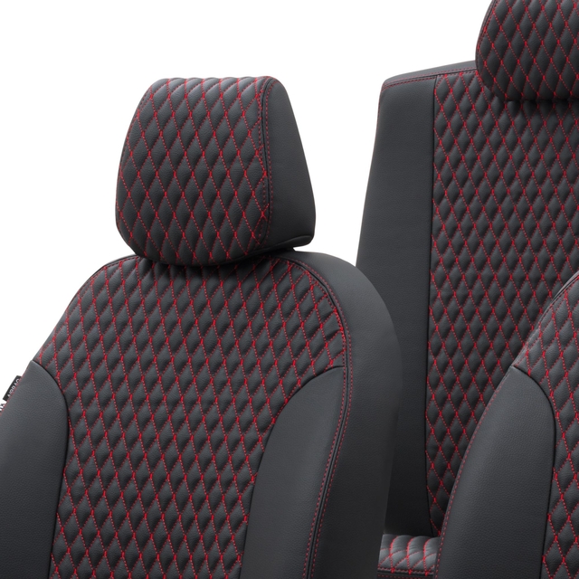 Otom Dacia Lodgy 2012-Sonrası 5 Kişi Özel Üretim Koltuk Kılıfı Amsterdam Design Deri Siyah - Kırmızı - 4