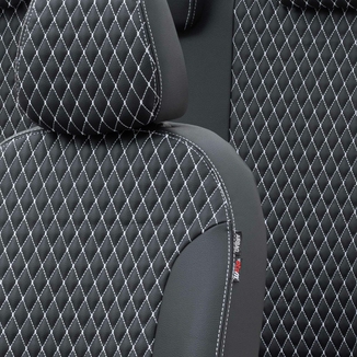 Otom Dacia Sandero Stepway 2012-2020 Özel Üretim Koltuk Kılıfı Amsterdam Design Deri Siyah-Beyaz - Thumbnail