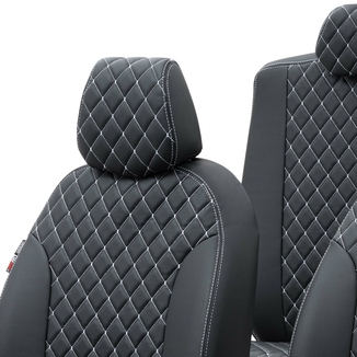Otom Dacia Sandero Stepway 2012-2020 Özel Üretim Koltuk Kılıfı Madrid Design Deri Siyah - Beyaz - Thumbnail