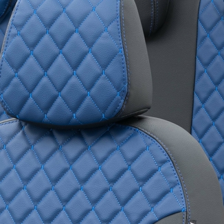 Otom Dacia Sandero Stepway 2012-2020 Özel Üretim Koltuk Kılıfı Madrid Design Deri Mavi - Siyah - Thumbnail