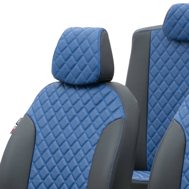Otom Fiat 500 L 2013-2018 Özel Üretim Koltuk Kılıfı Madrid Design Deri Mavi - Siyah - 4