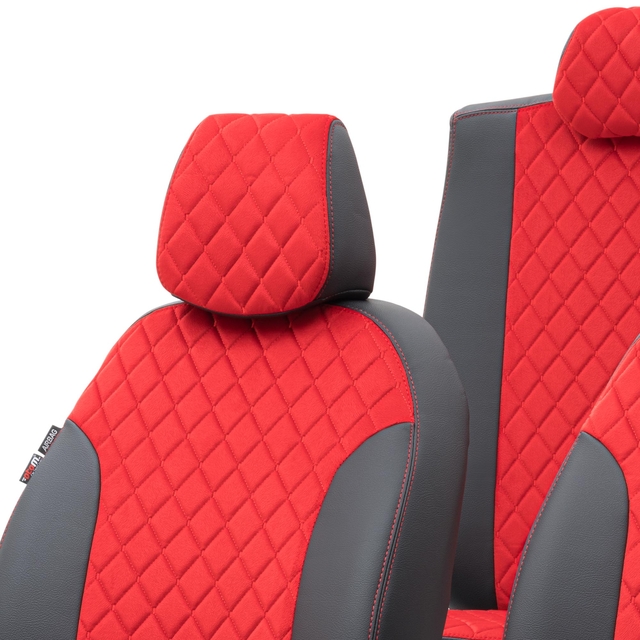 Otom Fiat 500 L 2013-2018 Özel Üretim Koltuk Kılıfı Madrid Design Tay Tüyü Kırmızı - Siyah - 4