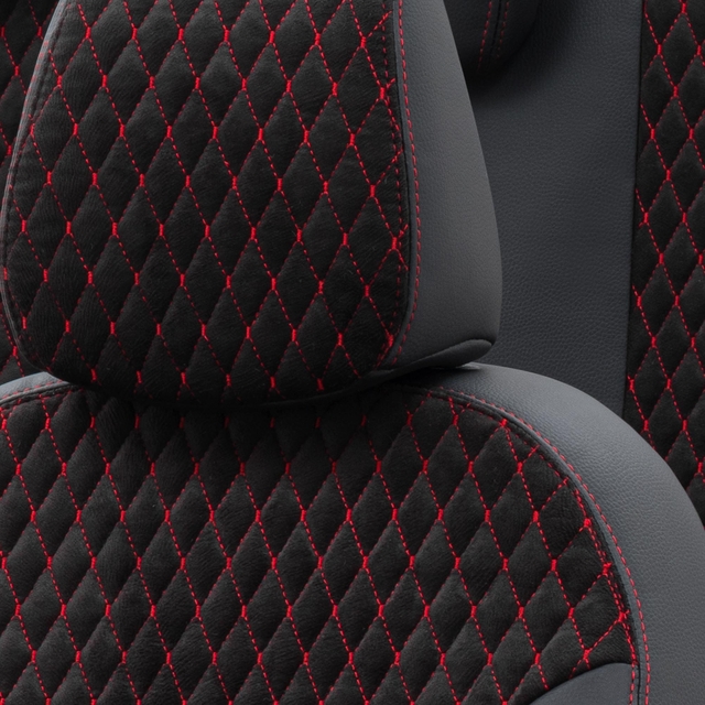 Otom Fiat 500 X 2015-Sonrası Özel Üretim Koltuk Kılıfı Amsterdam Design Tay Tüyü Siyah - Kırmızı - 5