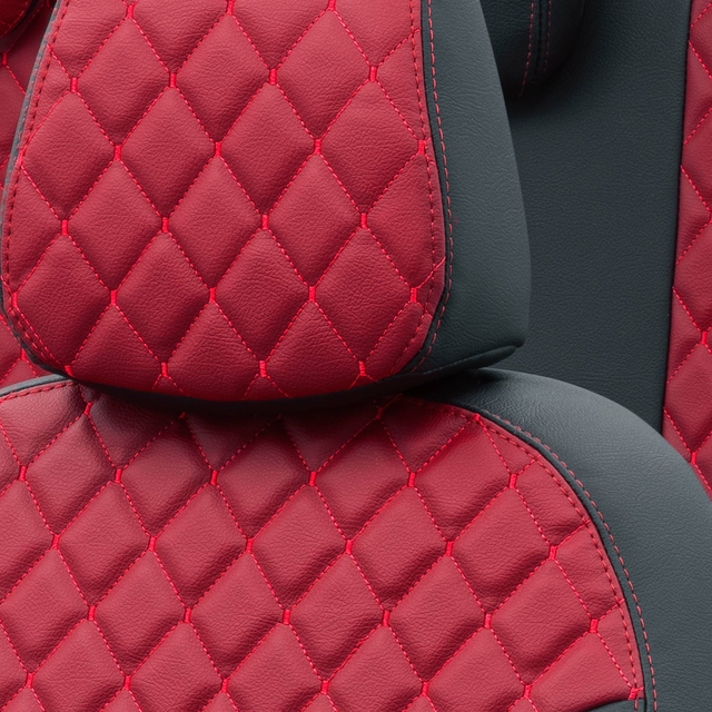 Otom Fiat 500 X 2015-Sonrası Özel Üretim Koltuk Kılıfı Madrid Design Deri Kırmızı - Siyah - 5
