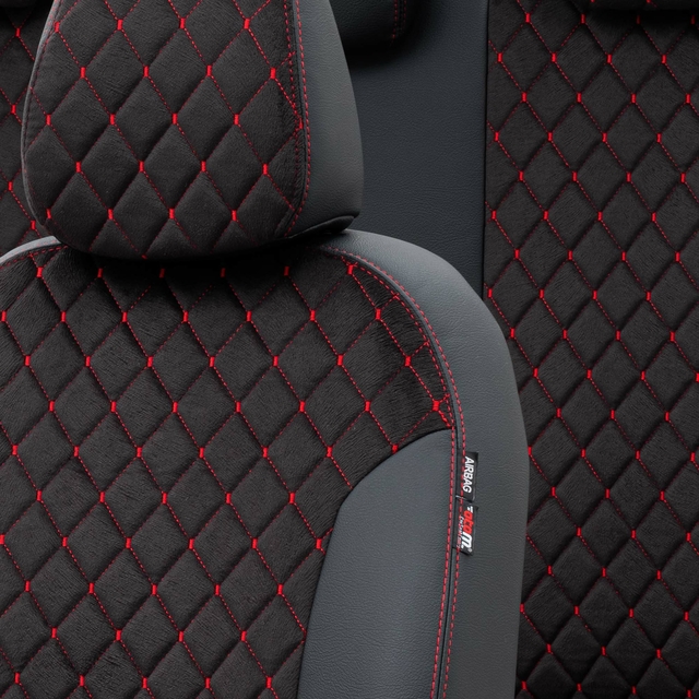 Otom Fiat 500 X 2015-Sonrası Özel Üretim Koltuk Kılıfı Madrid Design Tay Tüyü Siyah - Kırmızı - 3