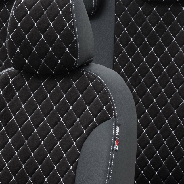 Otom Fiat 500 X 2015-Sonrası Özel Üretim Koltuk Kılıfı Madrid Design Tay Tüyü Siyah - Beyaz - 3