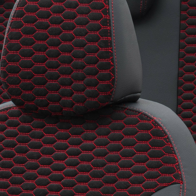 Otom Fiat 500 X 2015-Sonrası Özel Üretim Koltuk Kılıfı Tokyo Design Tay Tüyü Siyah - Kırmızı - 5