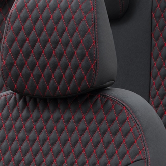 Otom Fiat Fullback 2016-Sonrası Özel Üretim Koltuk Kılıfı Amsterdam Design Deri Siyah - Kırmızı - Thumbnail