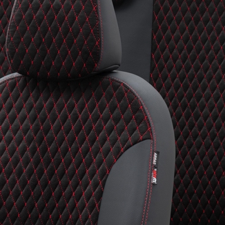 Otom Ford B-Max 2012-2016 Özel Üretim Koltuk Kılıfı Amsterdam Design Tay Tüyü Siyah - Kırmızı - Thumbnail