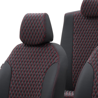 Otom Ford Fiesta 2008-2017 Özel Üretim Koltuk Kılıfı Amsterdam Design Deri Siyah - Kırmızı - Thumbnail
