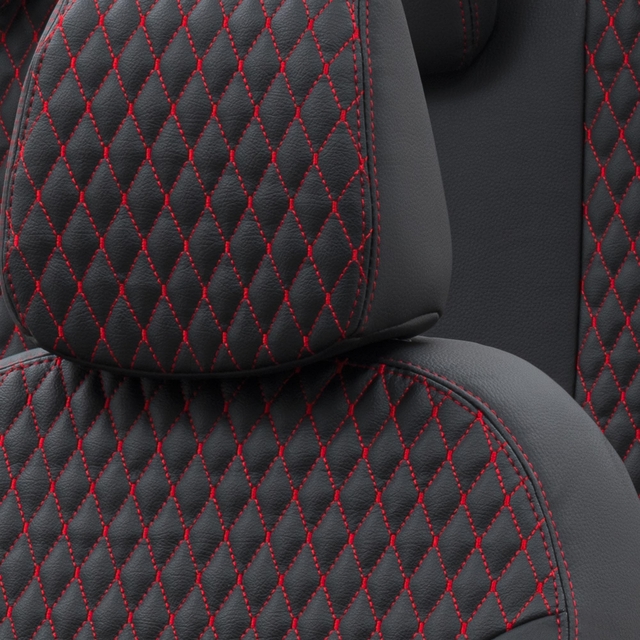 Otom Ford Ranger 2012-2018 Özel Üretim Koltuk Kılıfı Amsterdam Design Deri Siyah - Kırmızı - 5