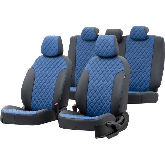 Otom Ford Ranger 2012-2018 Özel Üretim Koltuk Kılıfı Madrid Design Deri Mavi - Siyah - 1