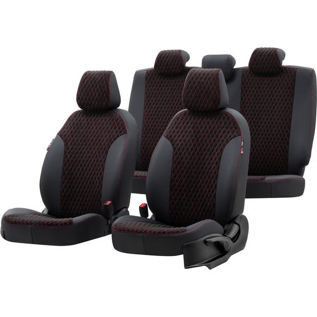 Ford Tourneo Courier 2014-Sonrası Özel Üretim Koltuk Kılıfı Amsterdam Design Tay Tüyü Siyah-Kırmızı - 1