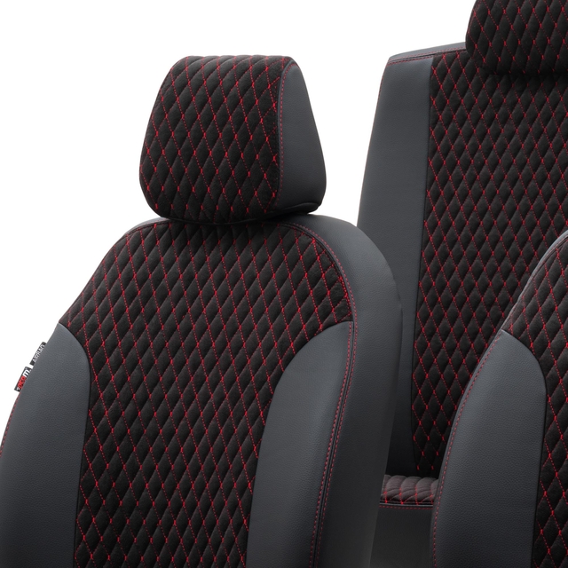 Ford Tourneo Courier 2014-Sonrası Özel Üretim Koltuk Kılıfı Amsterdam Design Tay Tüyü Siyah-Kırmızı - 4