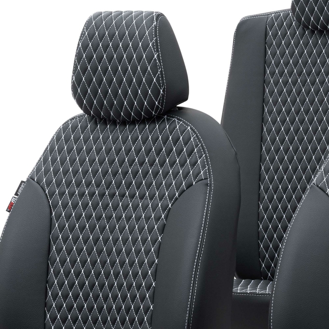 Otom Honda Civic 2012-2016 Özel Üretim Koltuk Kılıfı Amsterdam Design Deri Siyah - Beyaz - 4