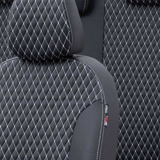 Hyundai Bayon 2021-Sonrası Özel Üretim Koltuk Kılıfı Amsterdam Design Deri Siyah - Beyaz - 3