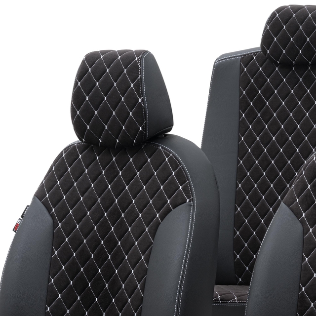 Otom Hyundai i10 2013-2019 Özel Üretim Koltuk Kılıfı Madrid Design Tay Tüyü Siyah - Beyaz - 4