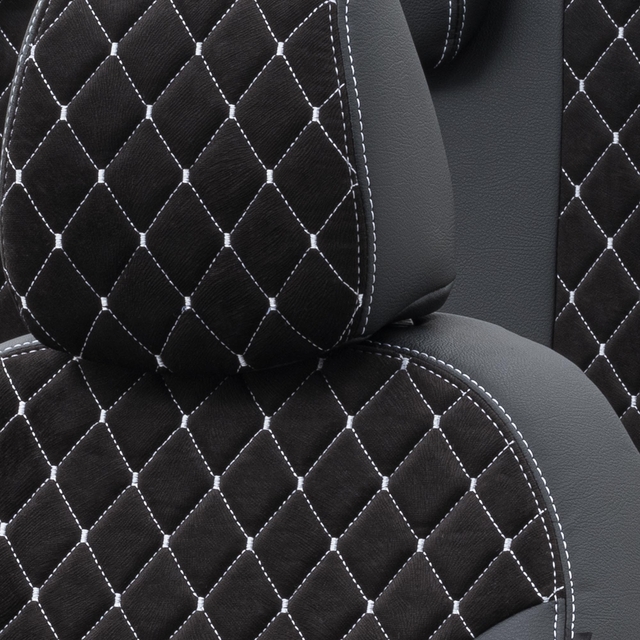 Otom Hyundai i10 2013-2019 Özel Üretim Koltuk Kılıfı Madrid Design Tay Tüyü Siyah - Beyaz - 5