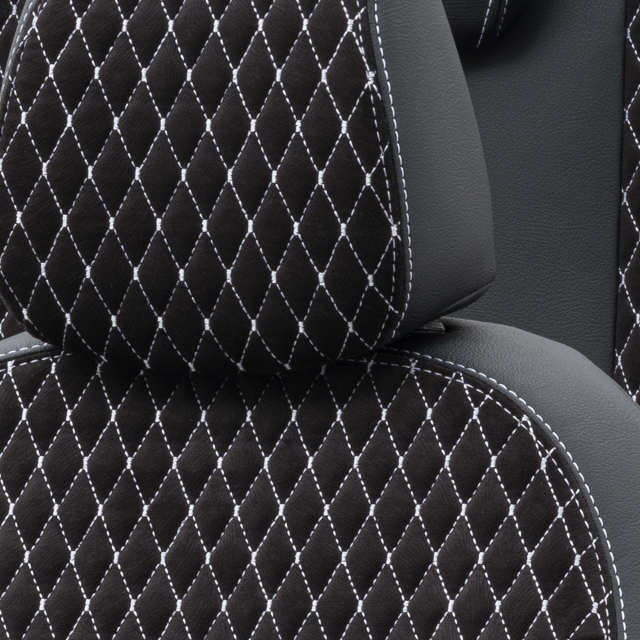 Hyundai Ioniq 2019-Sonrası Özel Üretim Koltuk Kılıfı Amsterdam Design Tay Tüyü Siyah - Beyaz - 5
