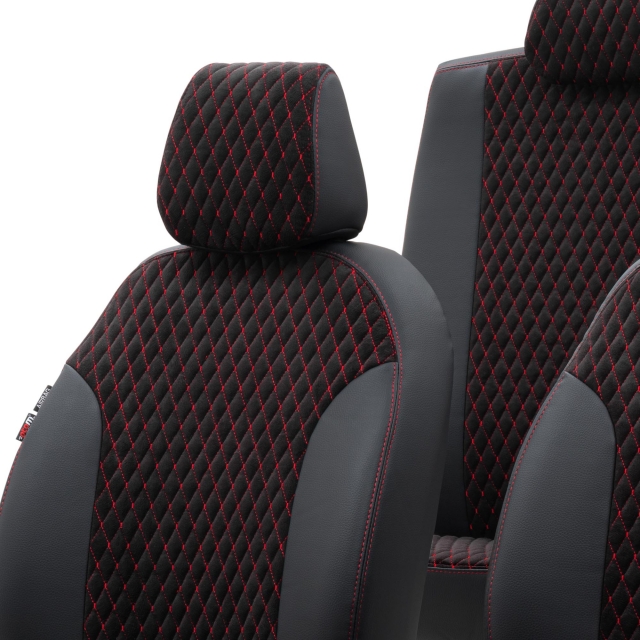 Hyundai Ioniq 2019-Sonrası Özel Üretim Koltuk Kılıfı Amsterdam Design Tay Tüyü Siyah - Kırmızı - 4