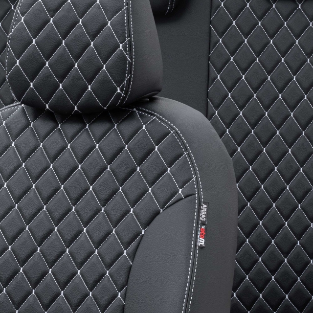 Hyundai Ioniq 2019-Sonrası Özel Üretim Koltuk Kılıfı Madrid Design Deri Siyah - Beyaz - 3
