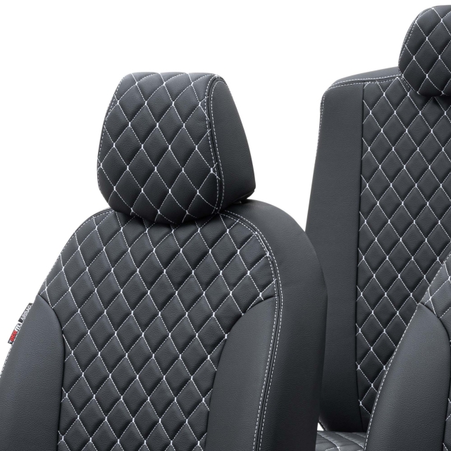 Hyundai Ioniq 2019-Sonrası Özel Üretim Koltuk Kılıfı Madrid Design Deri Siyah - Beyaz - 4