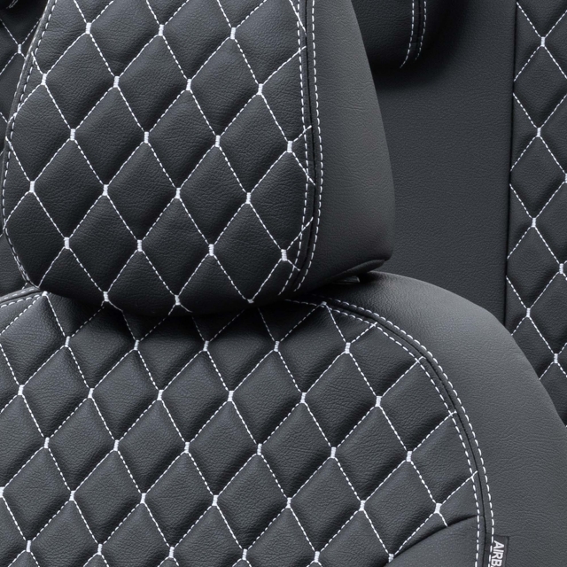 Hyundai Ioniq 2019-Sonrası Özel Üretim Koltuk Kılıfı Madrid Design Deri Siyah - Beyaz - 5