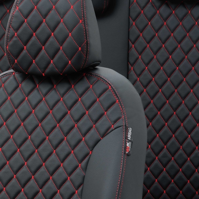 Hyundai Ioniq 2019-Sonrası Özel Üretim Koltuk Kılıfı Madrid Design Deri Siyah - Kırmızı - 3