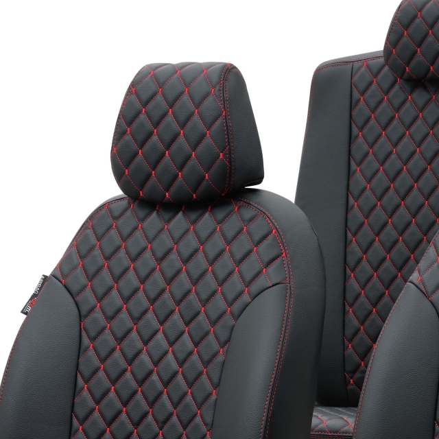 Hyundai Ioniq 2019-Sonrası Özel Üretim Koltuk Kılıfı Madrid Design Deri Siyah - Kırmızı - 4