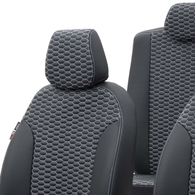 Hyundai Ioniq 2019-Sonrası Özel Üretim Koltuk Kılıfı Tokyo Design Deri Siyah - Beyaz - 4